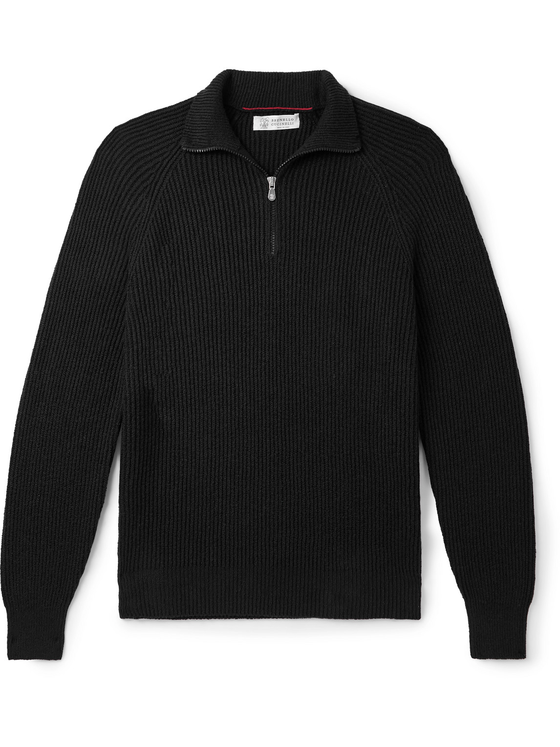 Brunello Cucinelli Ribbed Cotton Half-zip Sweater In Black