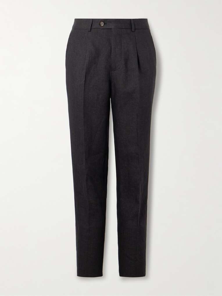 Brunello Cucinelli — Slim-Fit Pleated Linen Suit Trousers