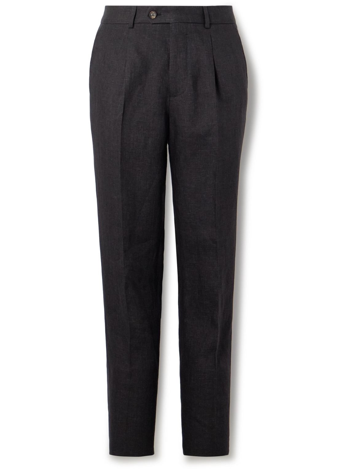 Brunello Cucinelli Slim-fit Pleated Linen Suit Trousers In Black