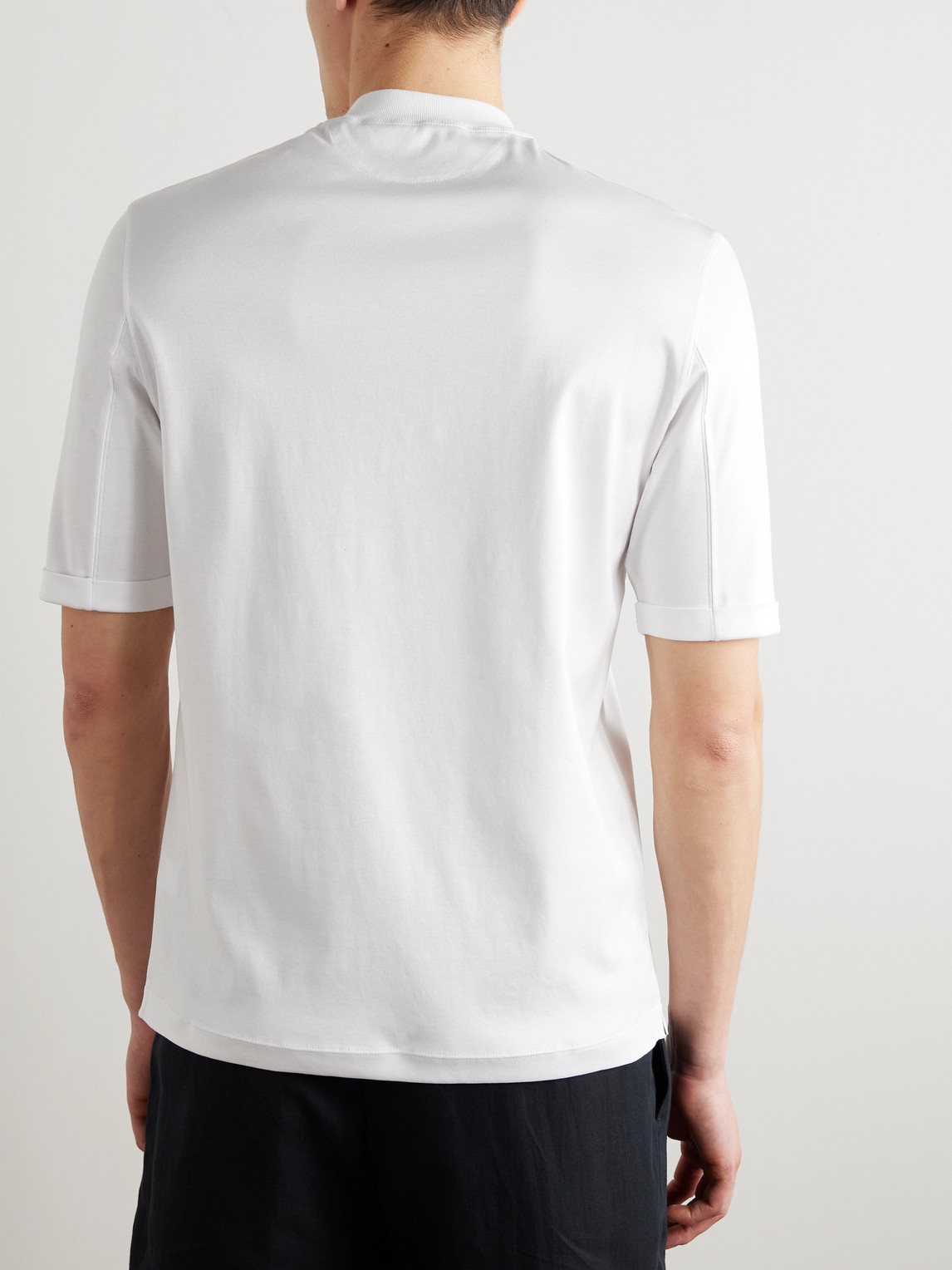 Brunello Cucinelli Mock-neck Logo-print Cotton-jersey T-shirt In White