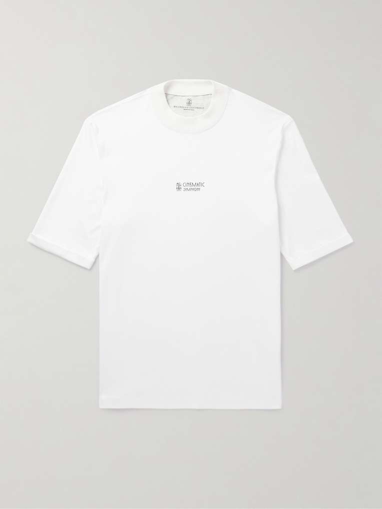 Brunello Cucinelli — Mock-Neck Logo-Print Cotton-Jersey T-Shirt