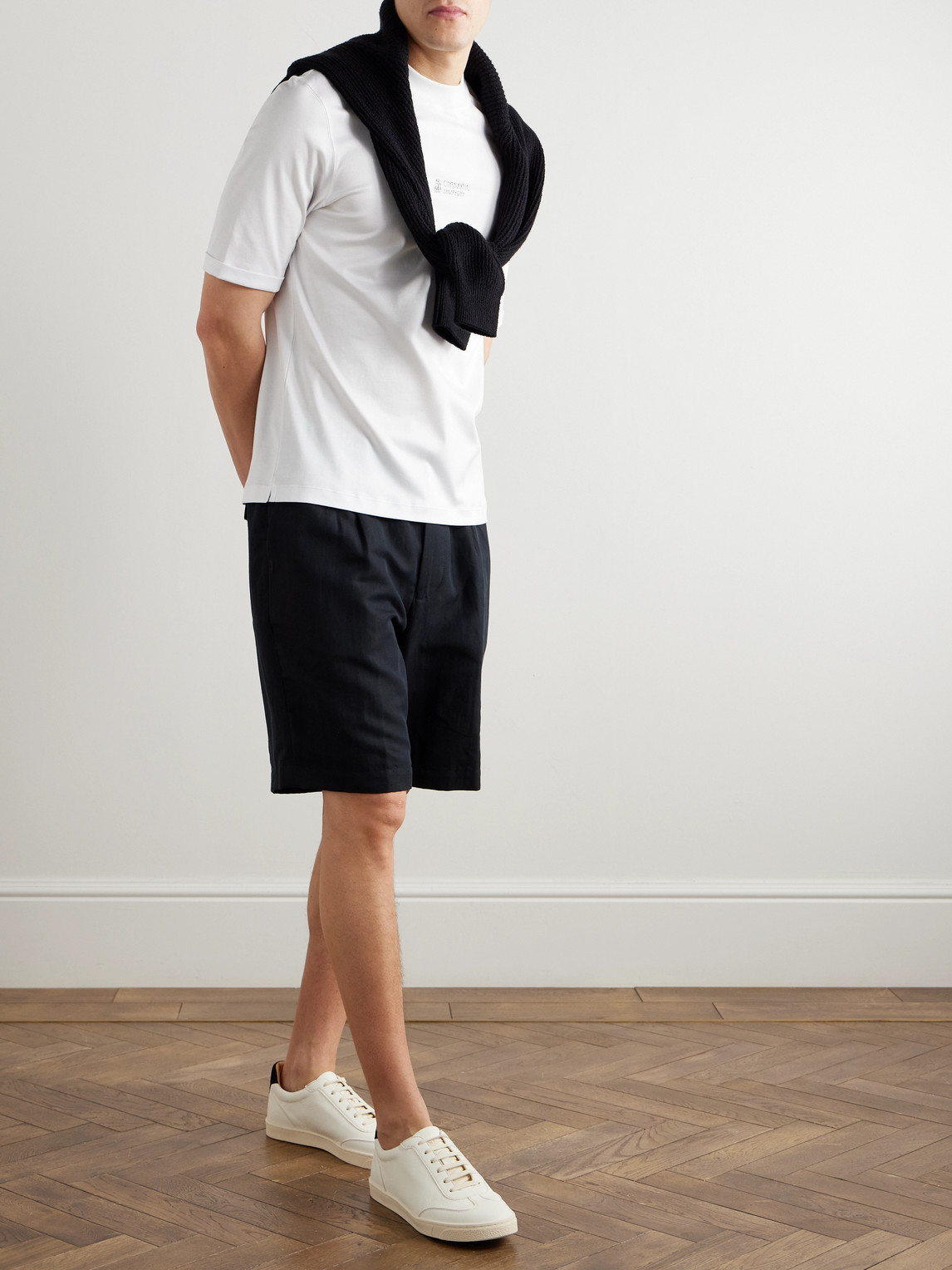 Brunello Cucinelli Mock-neck Logo-print Cotton-jersey T-shirt In White