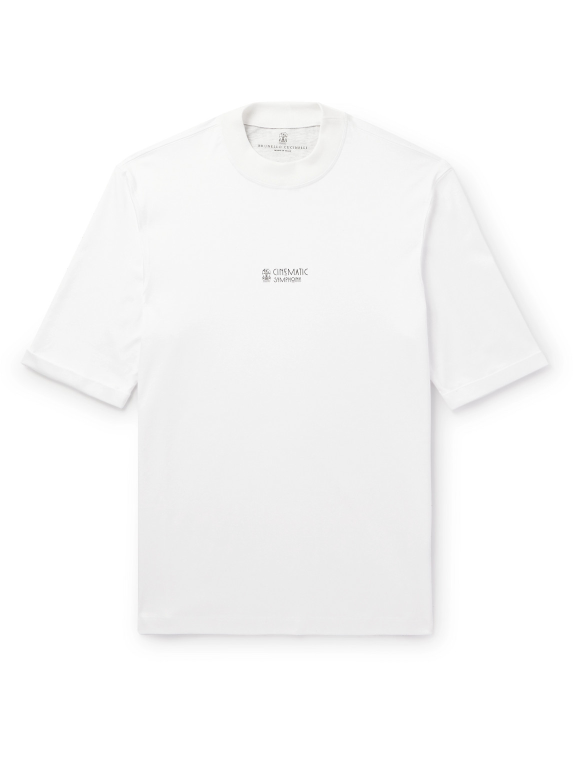 Brunello Cucinelli Mock-neck Logo-print Cotton-jersey T-shirt In White