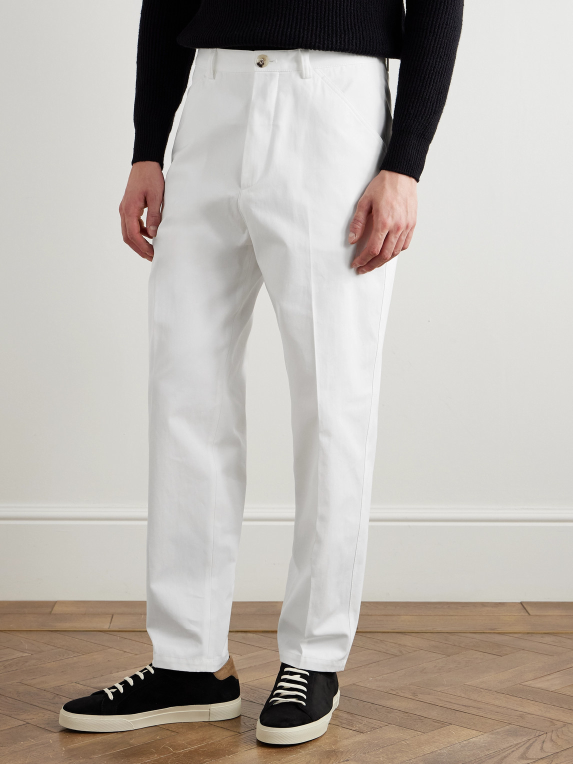 Brunello Cucinelli Straight-leg Pleated Cotton Trousers In White