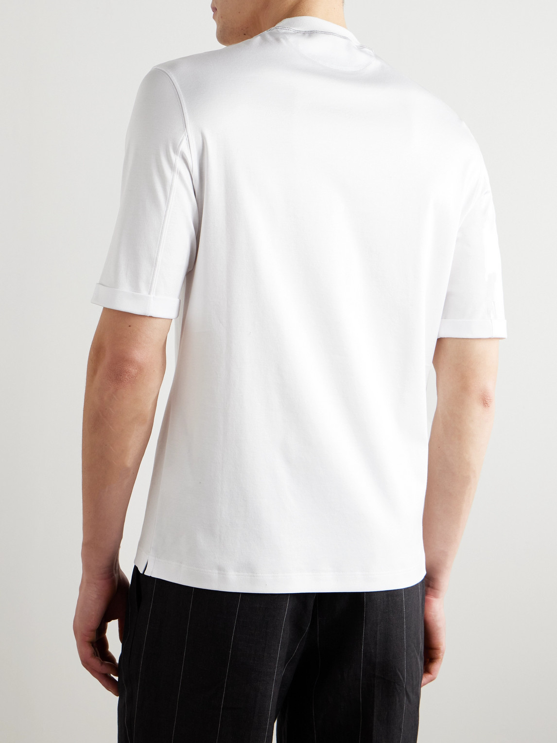 Brunello Cucinelli Mock-neck Cotton-jersey T-shirt In White