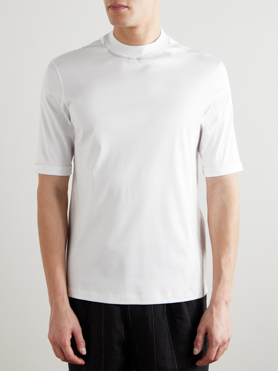 Brunello Cucinelli Mock-neck Cotton-jersey T-shirt In White