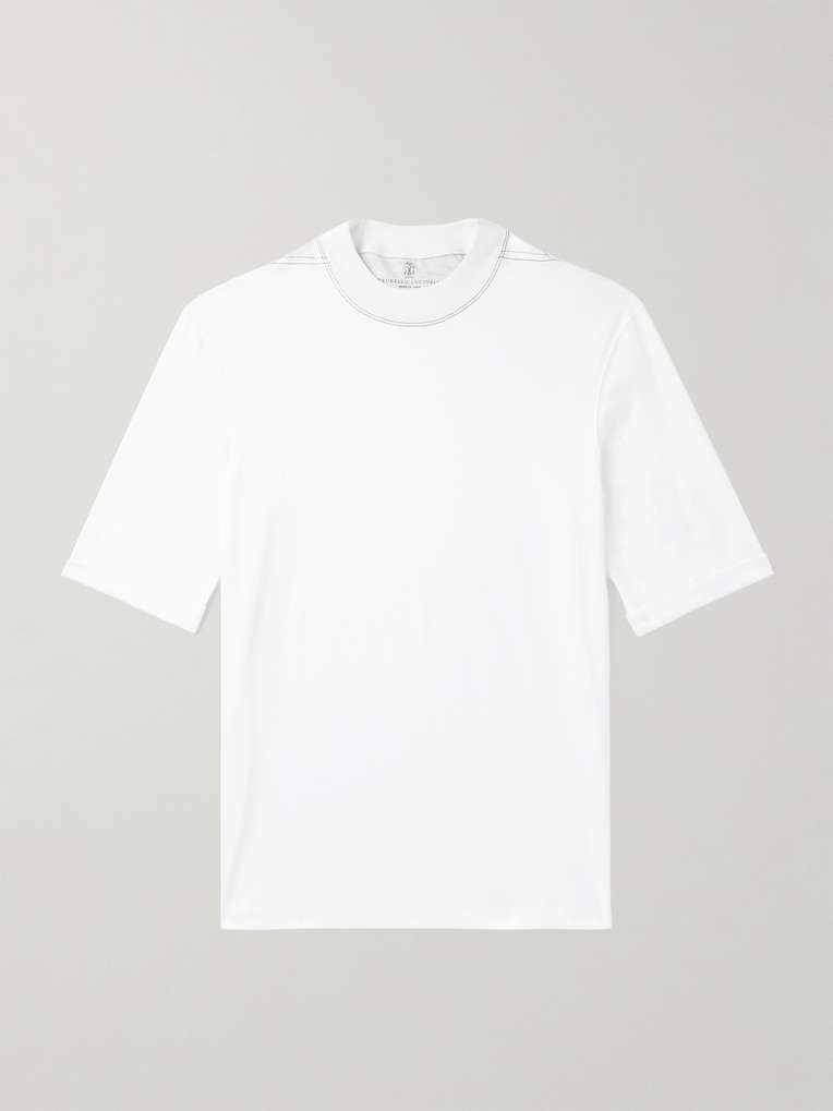 Brunello Cucinelli — Mock-Neck Cotton-Jersey T-Shirt