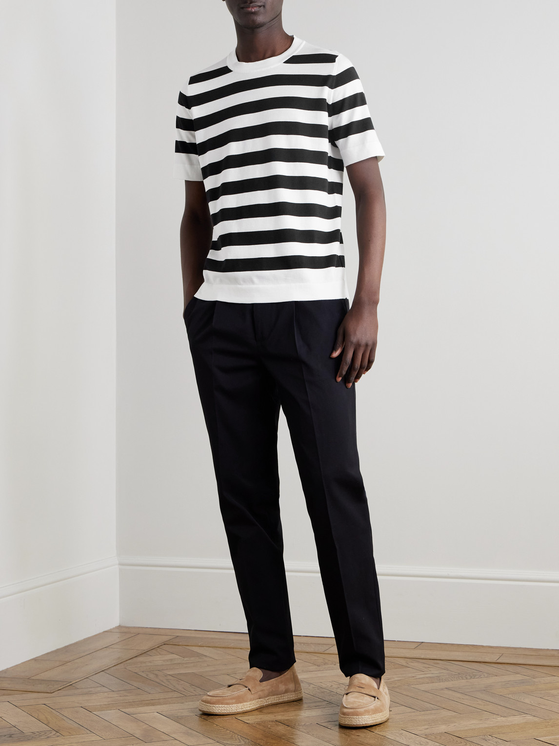 Brunello Cucinelli Slim-fit Striped Cotton T-shirt In Blue