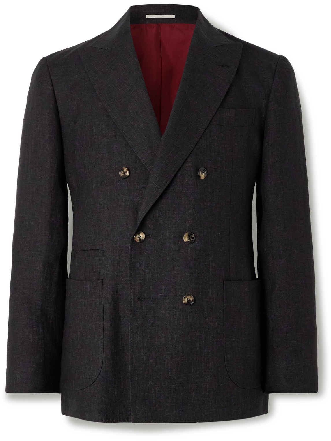 Brunello Cucinelli Double-breasted Linen Suit Jacket In Black