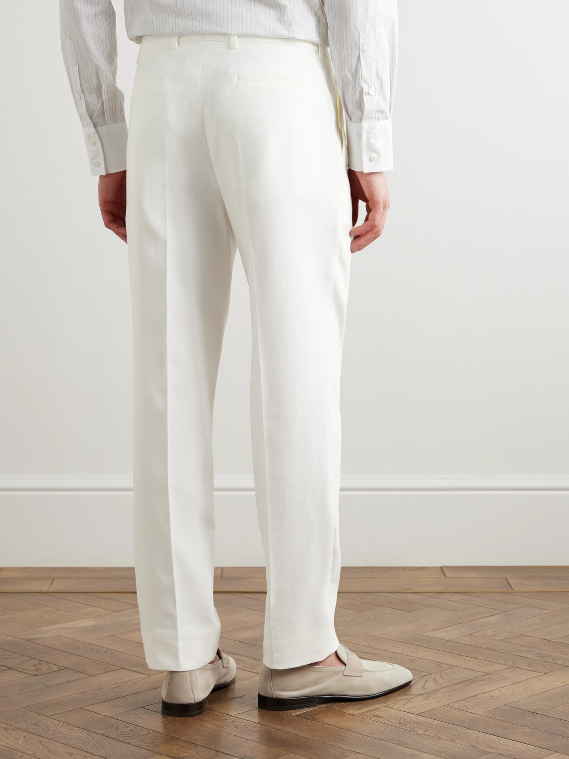Brunello Cucinelli Slim-fit Pleated Cotton-twill Suit Trousers In White