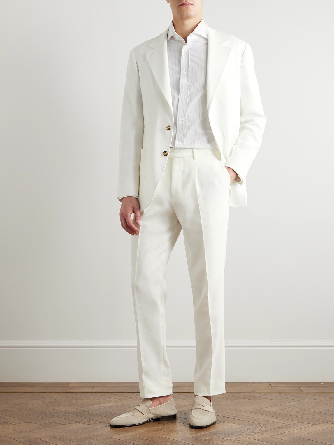 Brunello Cucinelli Slim-fit Pleated Cotton-twill Suit Trousers In White