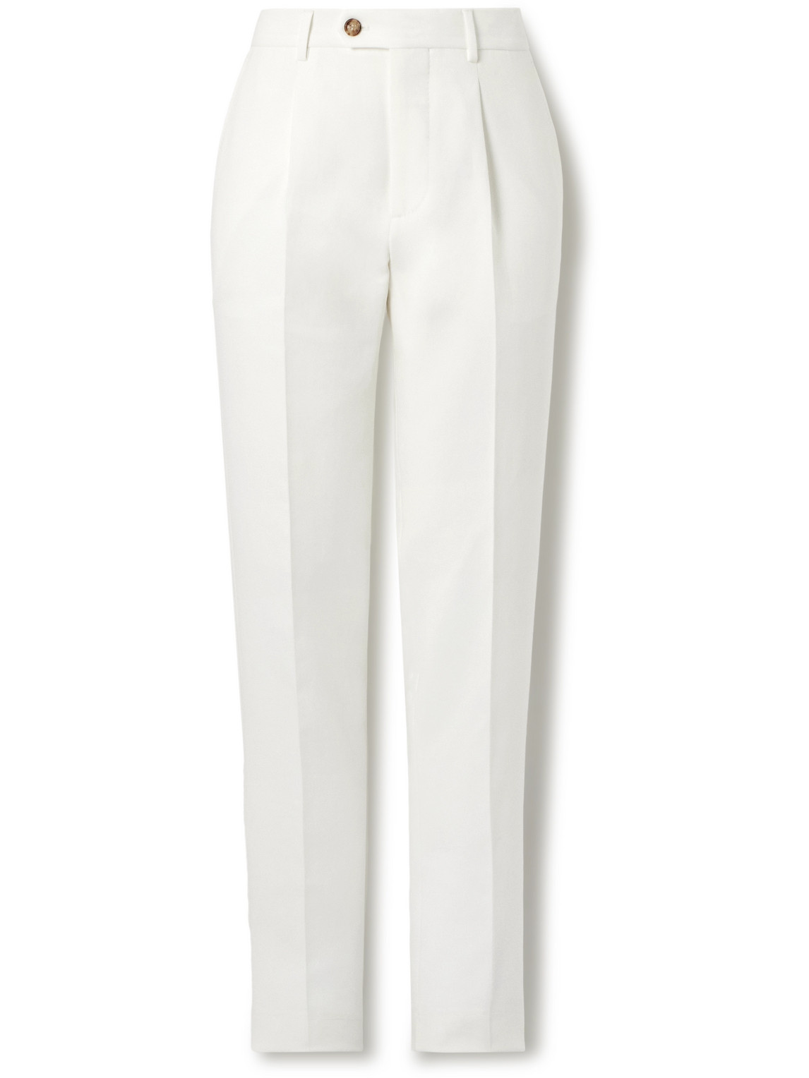 Brunello Cucinelli Slim-fit Pleated Cotton-twill Suit Trousers In White