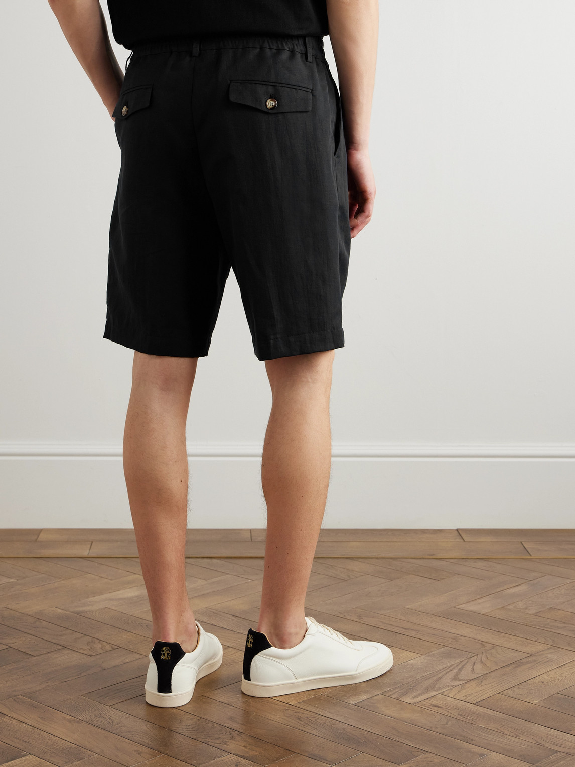 Brunello Cucinelli Navy Blue Cotton Bermuda Shorts Men In Black