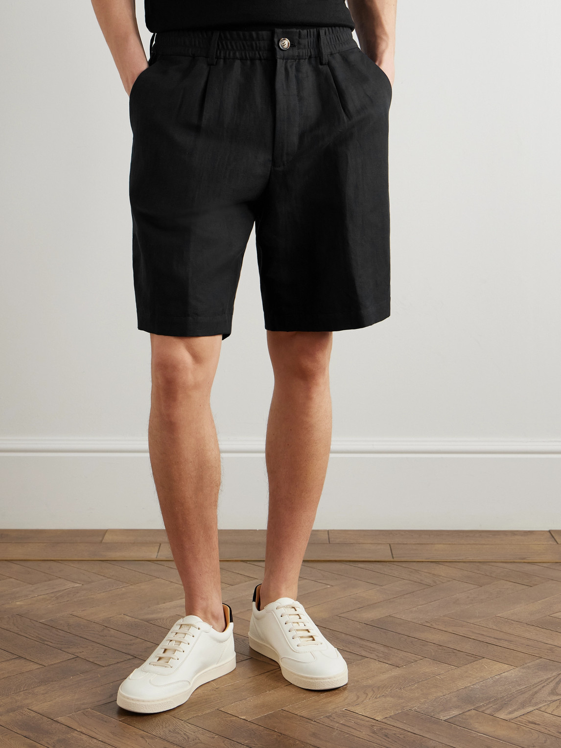 Brunello Cucinelli Navy Blue Cotton Bermuda Shorts Men In Black