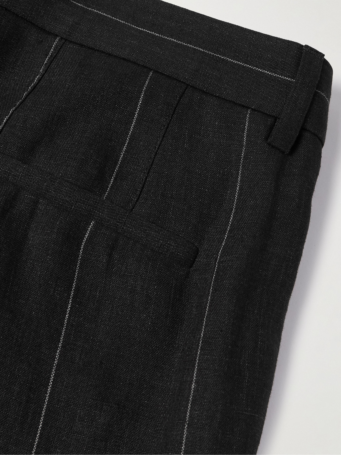 Brunello Cucinelli Slim-fit Pleated Pinstriped Linen Suit Trousers In Black