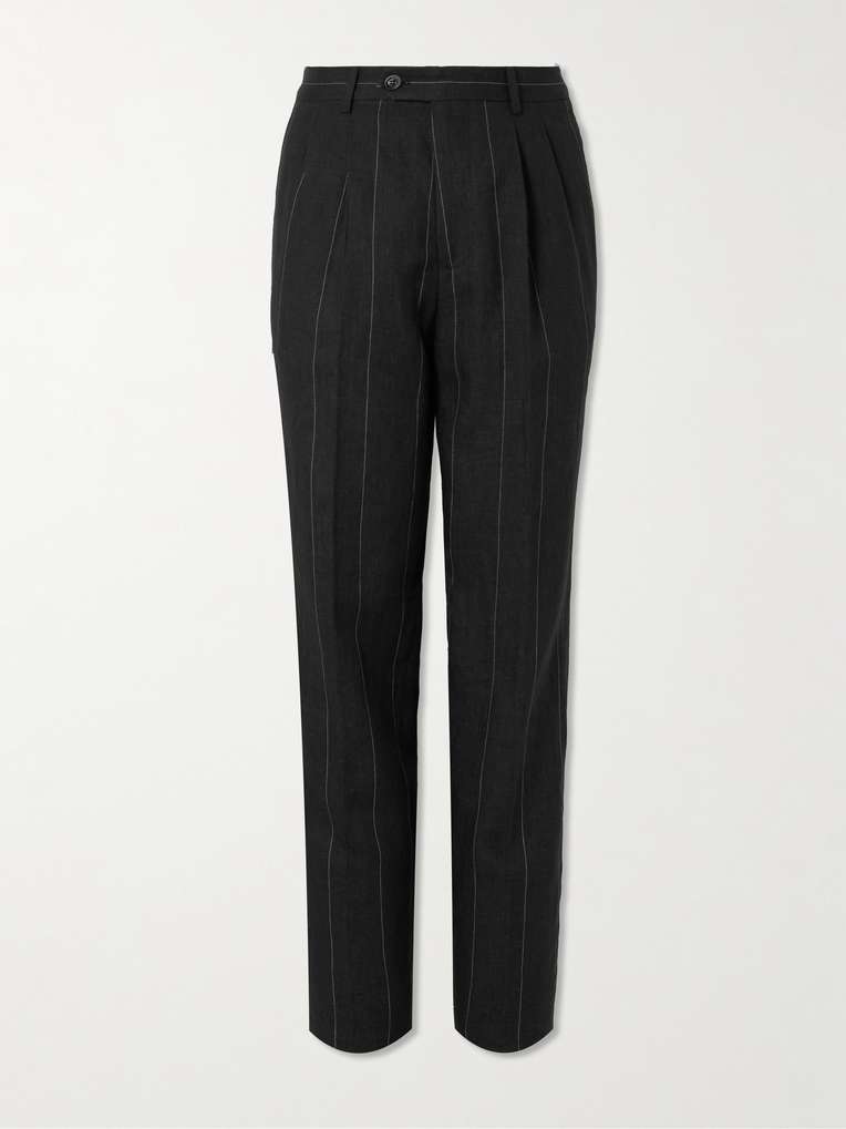 Brunello Cucinelli — Slim-Fit Pleated Pinstriped Linen Suit Trousers