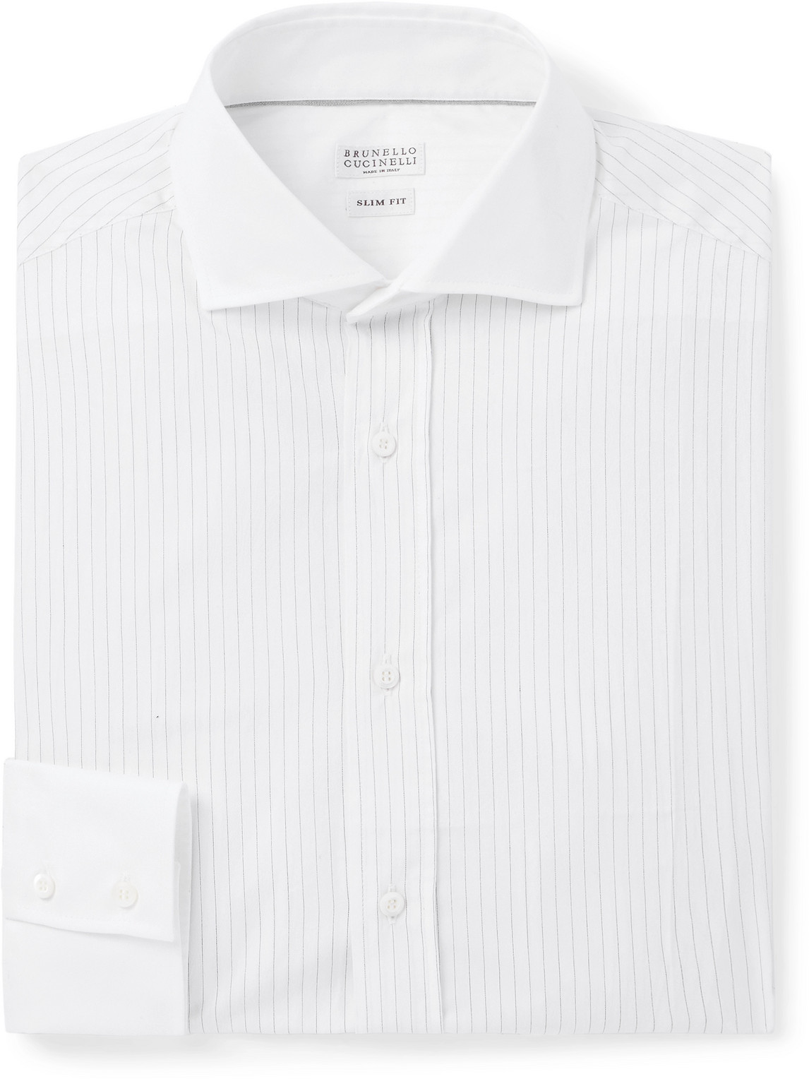 Brunello Cucinelli Cutaway-Collar Pinstriped Cotton hirt - Men