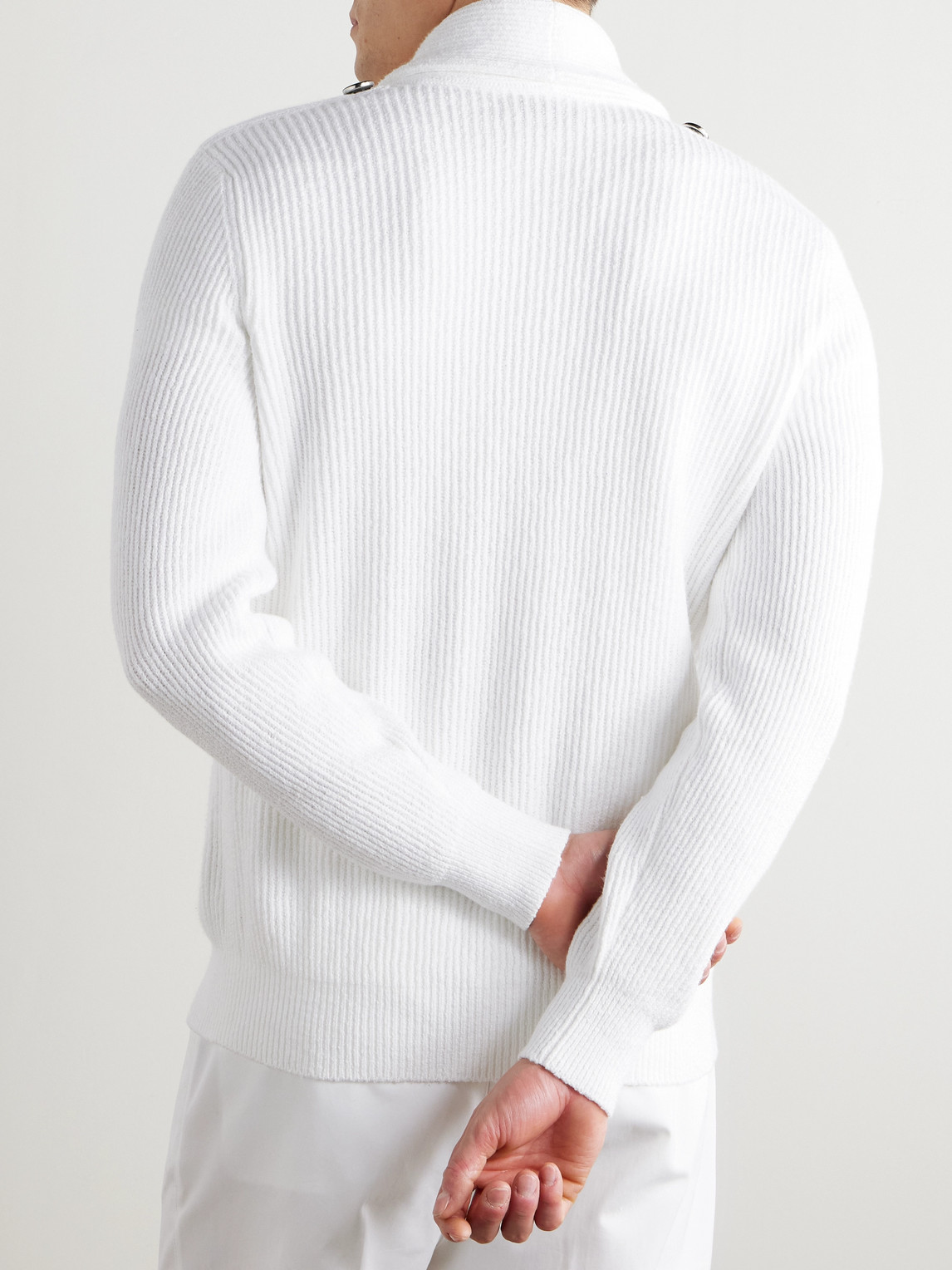 Brunello Cucinelli Shawl-collar Double-breasted Ribbed Cotton Cardigan In White