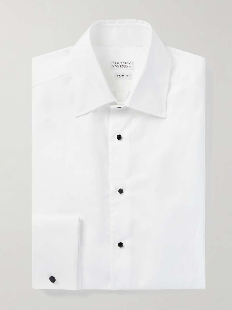 Brunello Cucinelli — Cutaway-Collar Double-Cuff Cotton-Twill Shirt