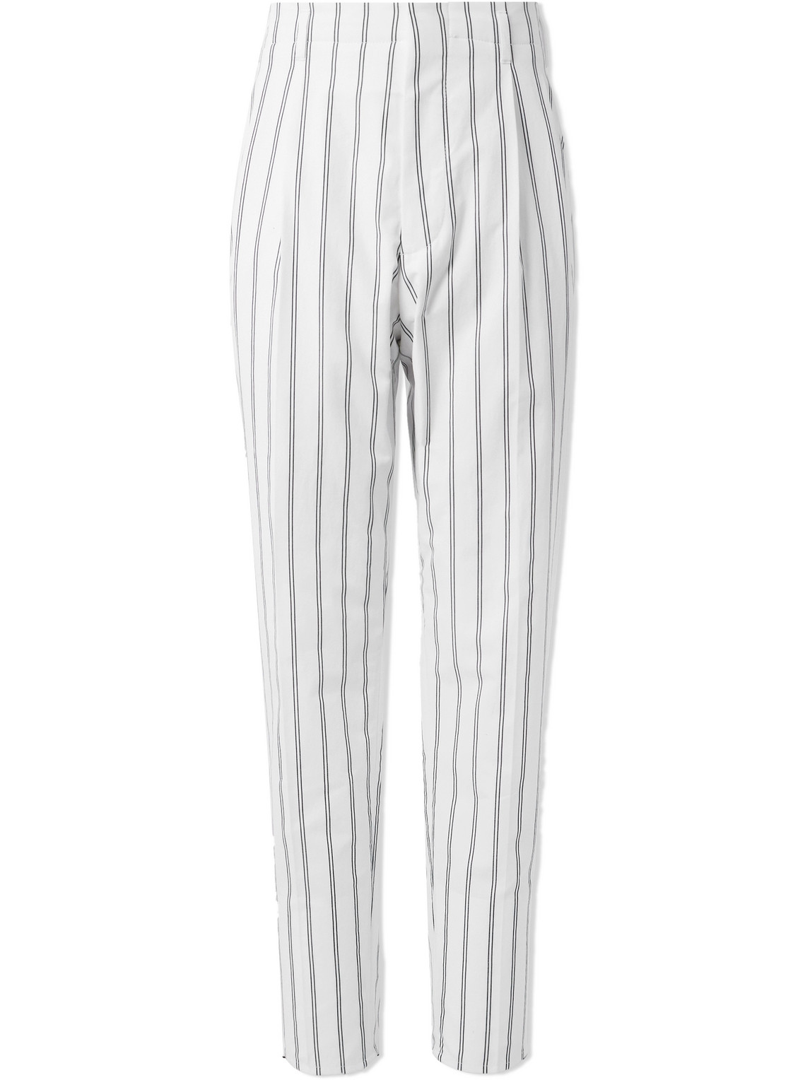 Brunello Cucinelli Straight-leg Pleated Pinstriped Cotton Trousers In White