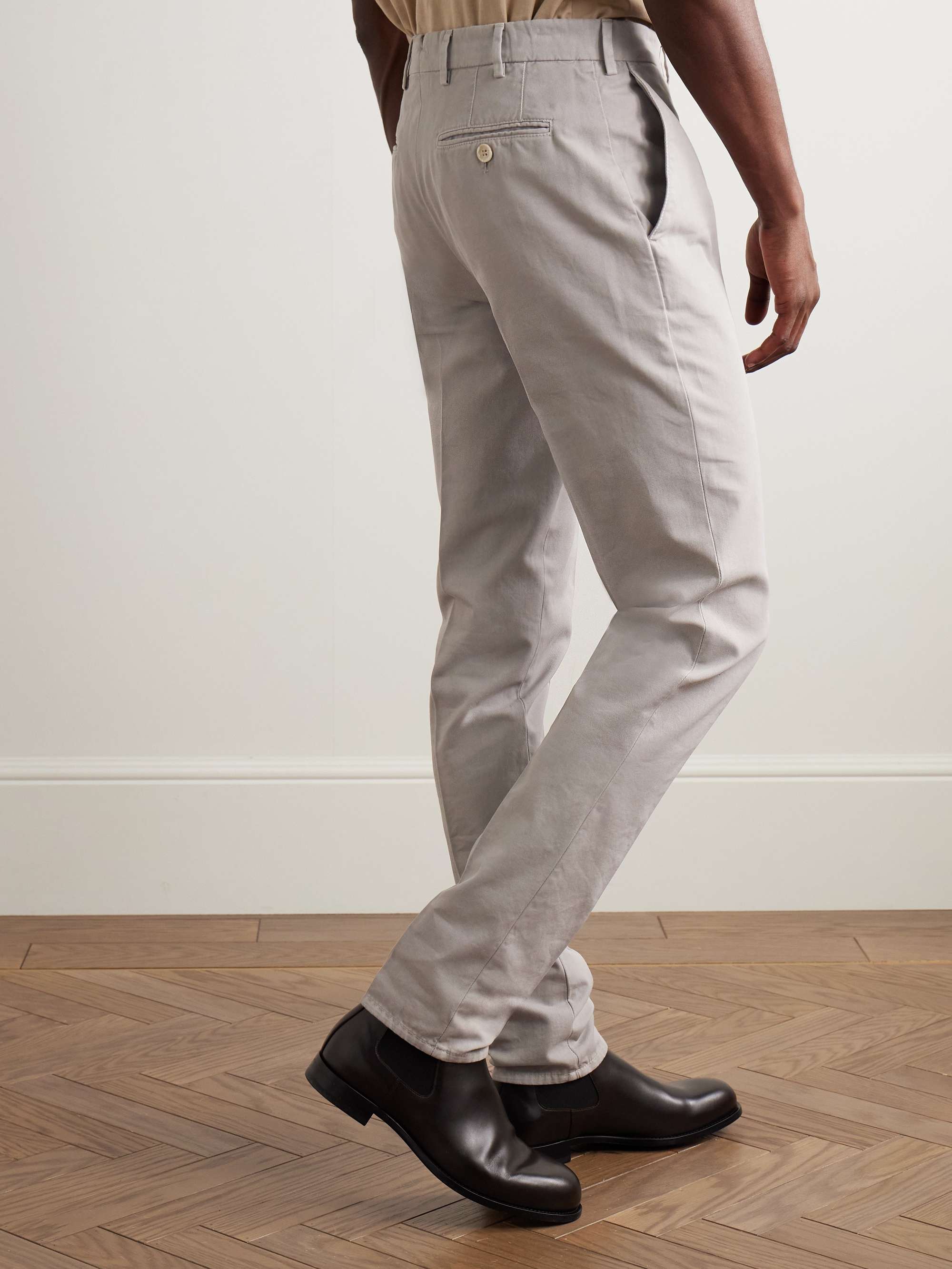Gray Slim-Fit Straight-Leg Cotton-Twill Chinos | BRUNELLO