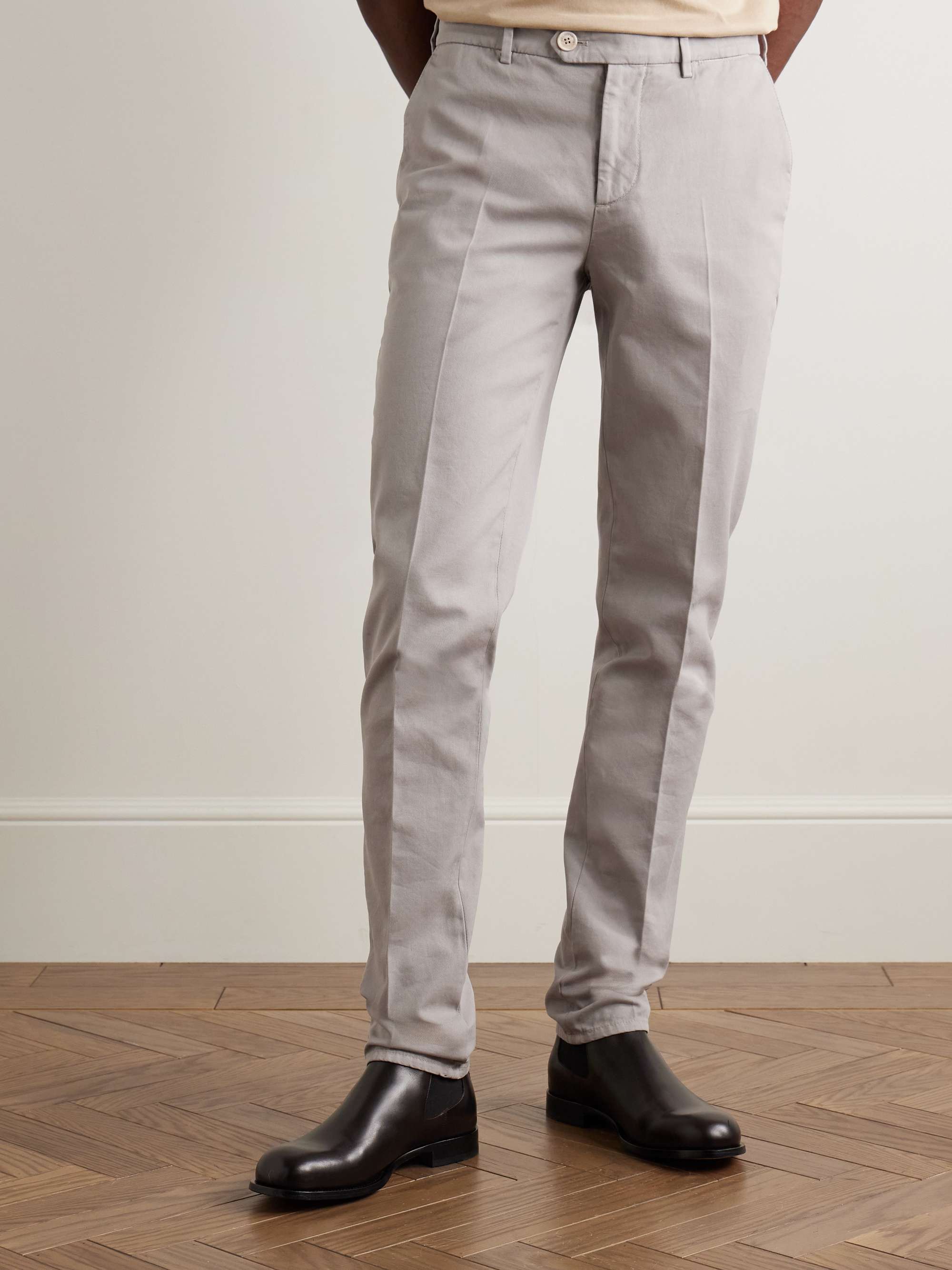 【人気商品】 Gray Slim-Fit Straight-Leg Cotton-Twill Chinos | BRUNELLO パンツ