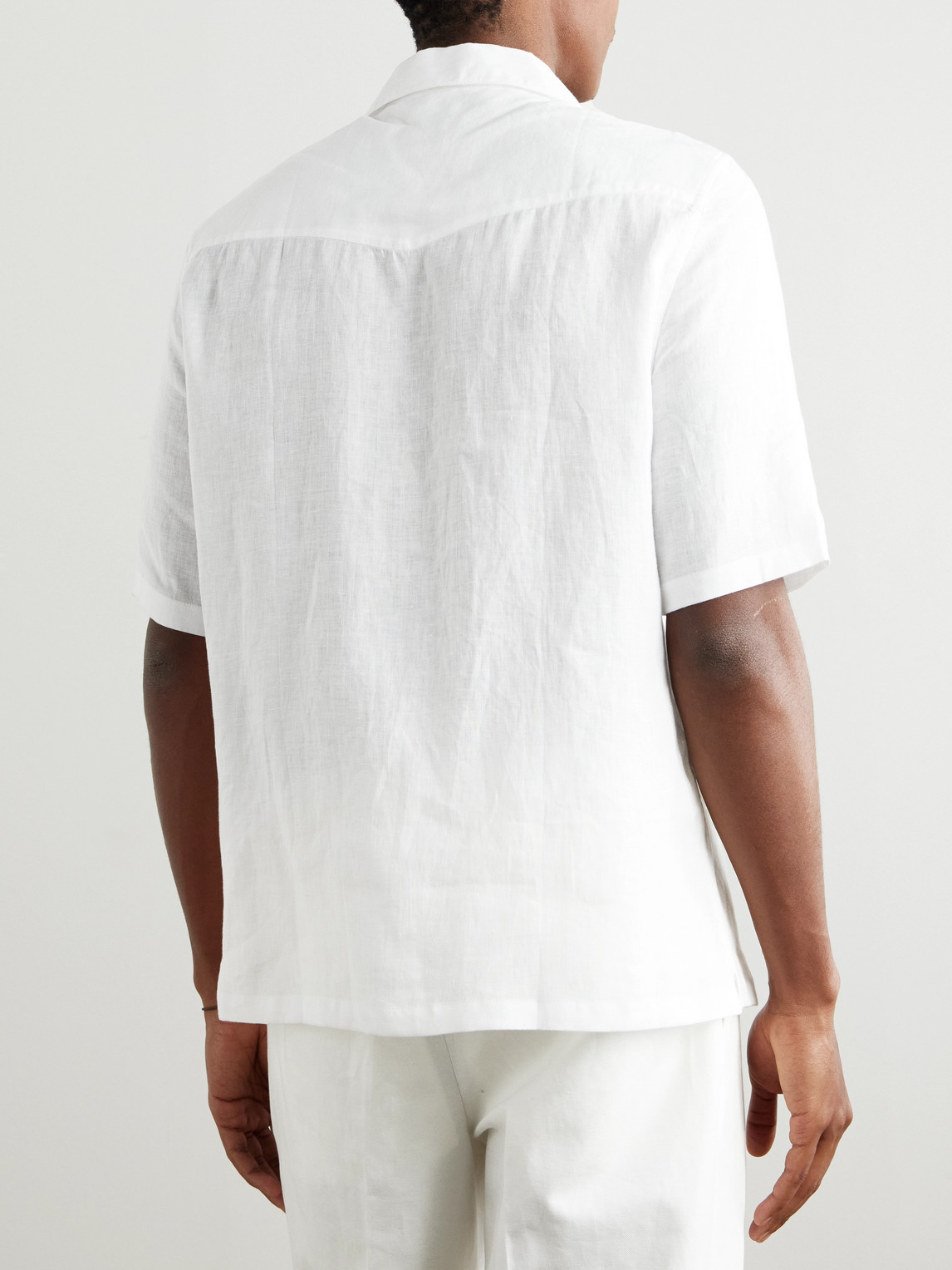 Brunello Cucinelli Linen Shirt With Cuban Collar And Short Sleeves In White