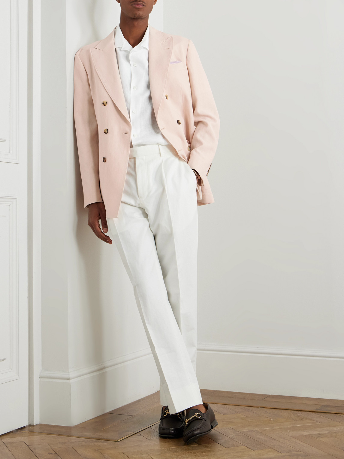 Brunello Cucinelli Linen Shirt With Cuban Collar And Short Sleeves In White