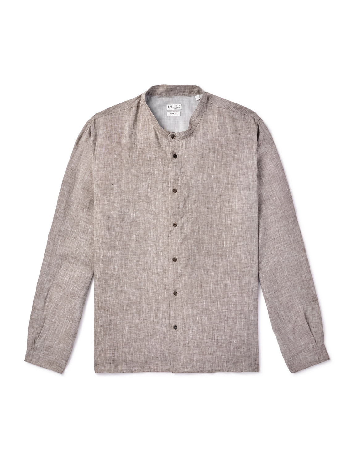 Brunello Cucinelli Grandad-collar Linen Shirt In Brown
