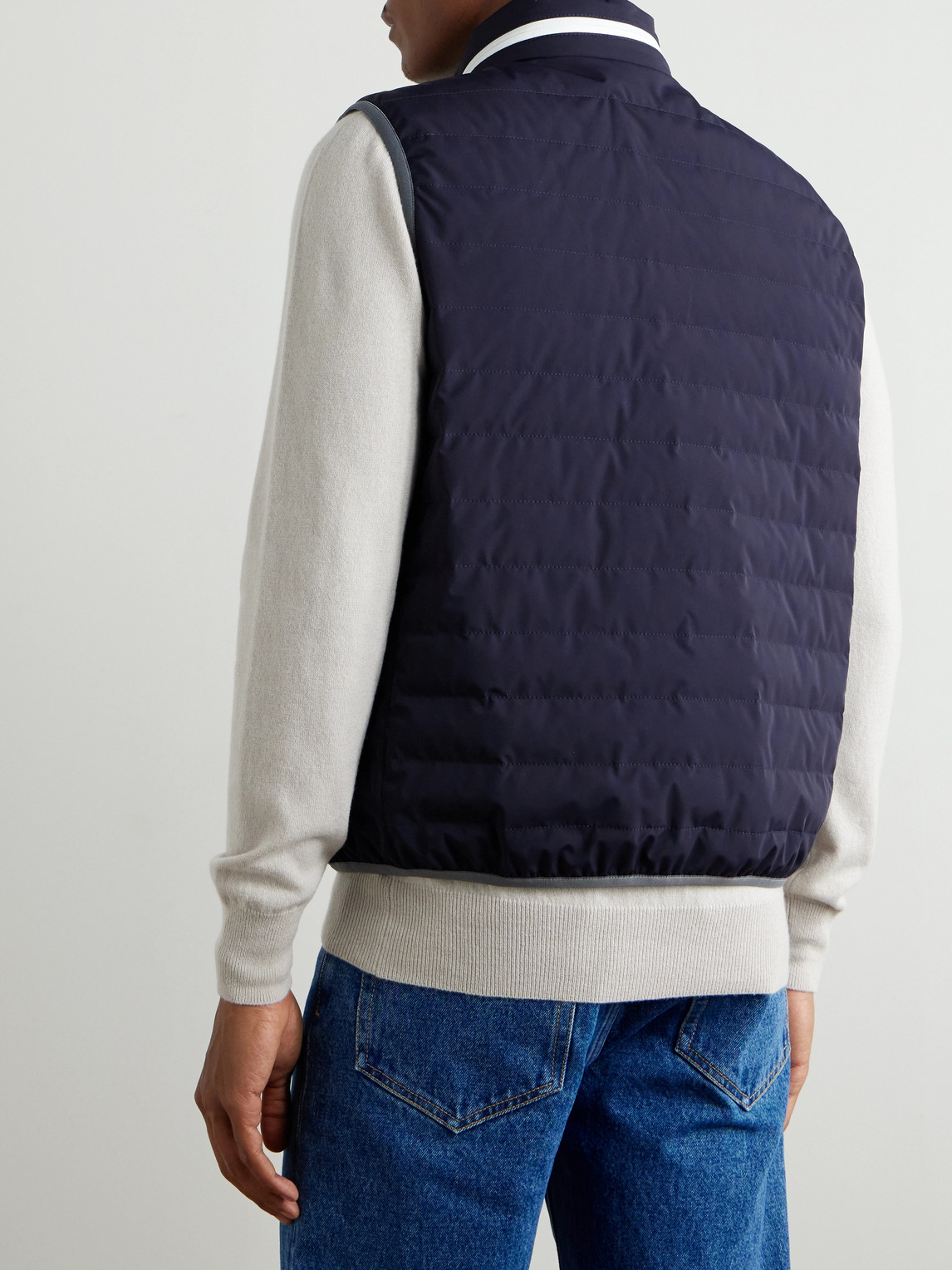 Brunello Cucinelli Gilet In Navy Blue With Front Two-way Zip Fastening In Blue