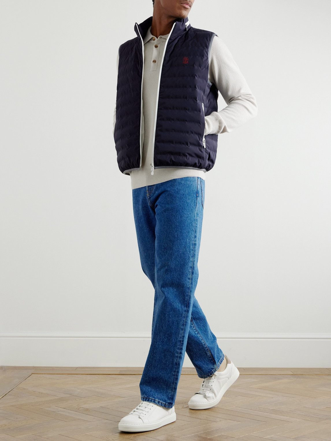 Brunello Cucinelli Gilet In Navy Blue With Front Two-way Zip Fastening In Blue