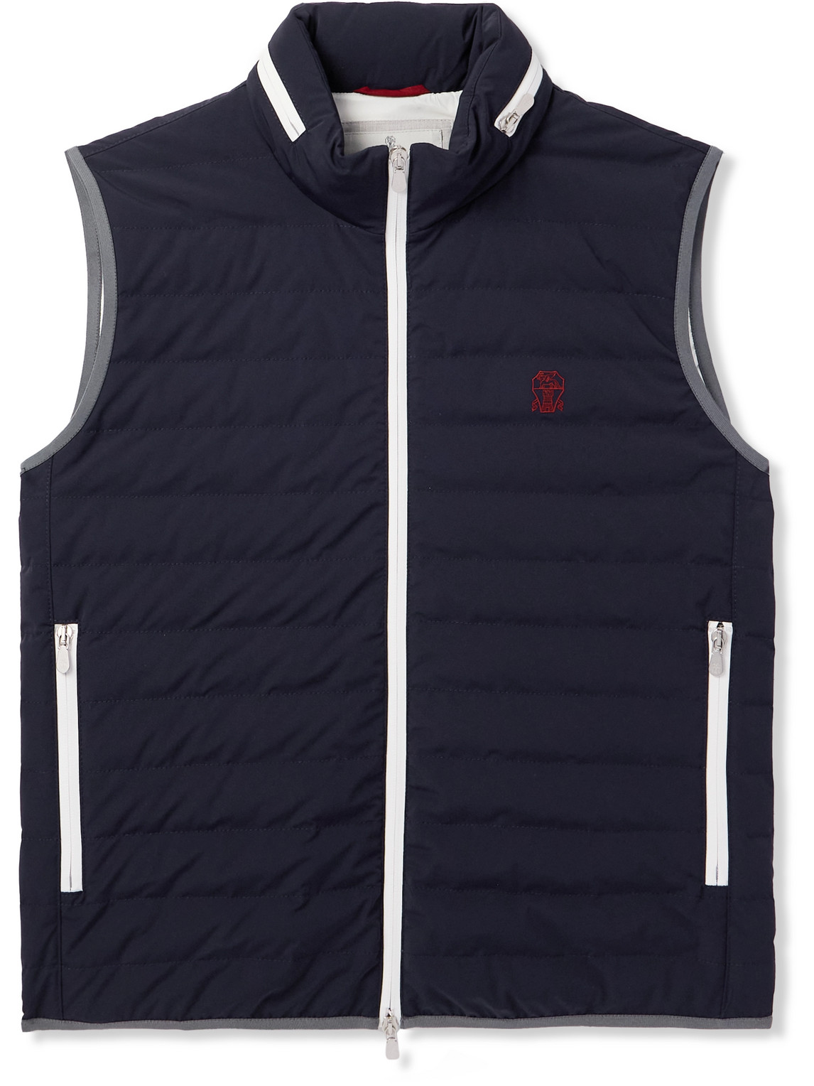 Brunello Cucinelli Logo-embroidered Quilted Shell Down Gilet In Blue