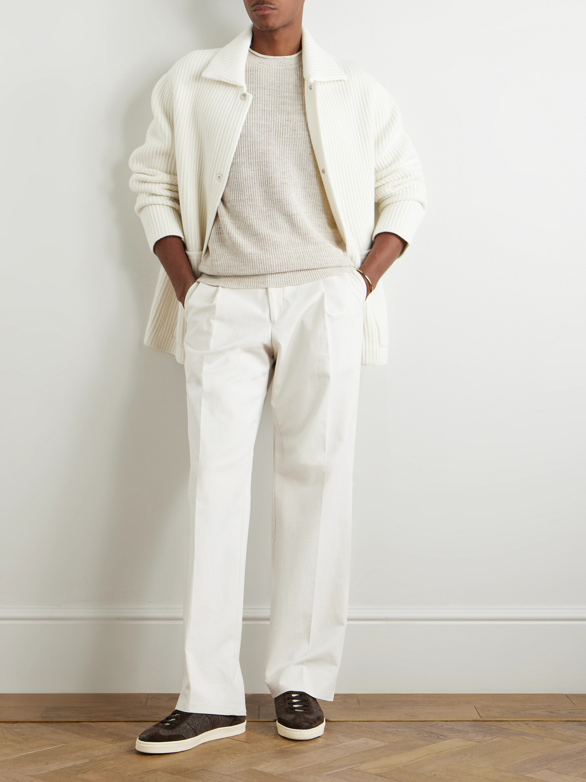 Brunello Cucinelli Ribbed Linen And Cotton-blend T-shirt In Neutrals