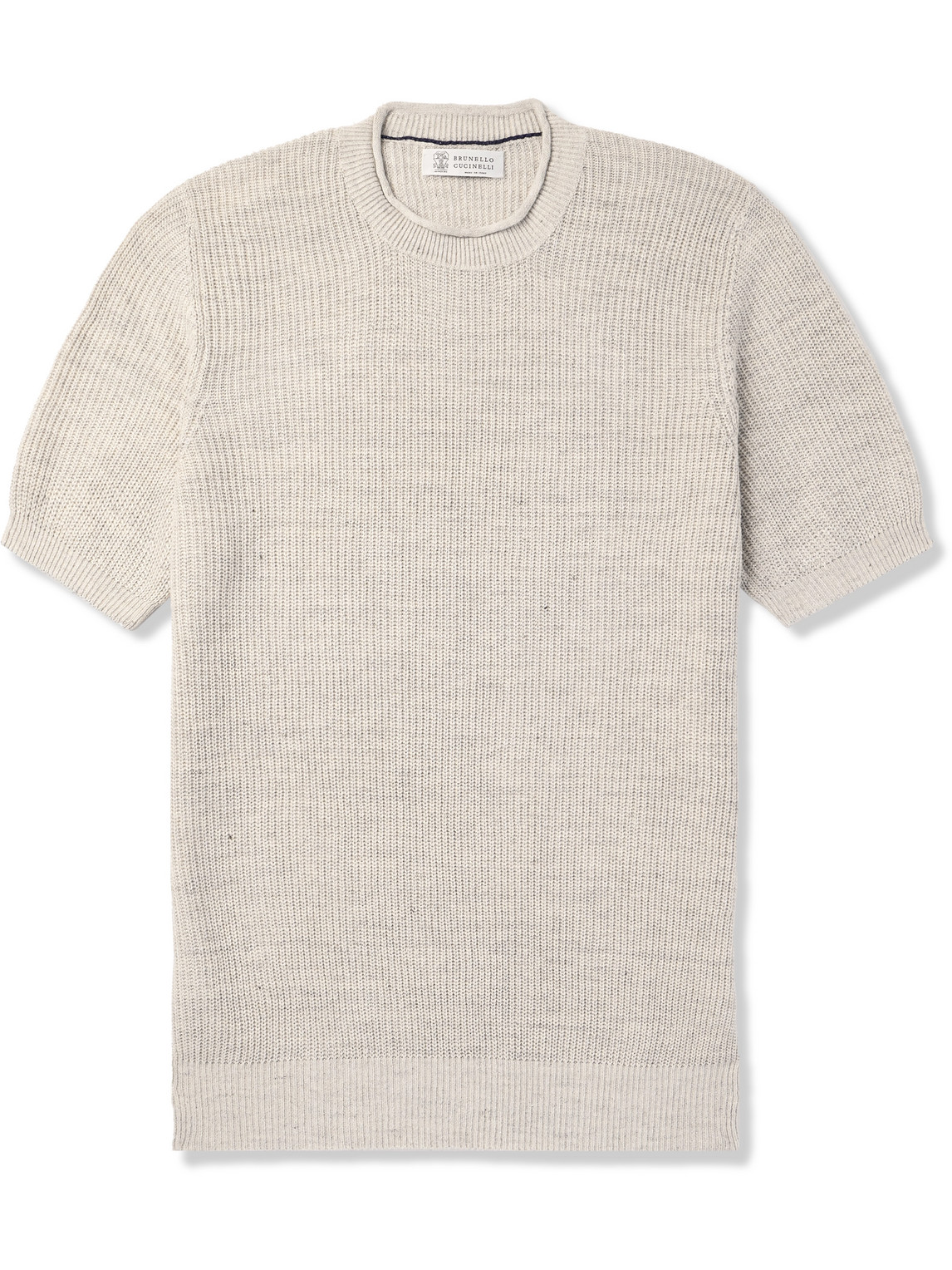 Brunello Cucinelli Ribbed Linen And Cotton-blend T-shirt In Neutrals