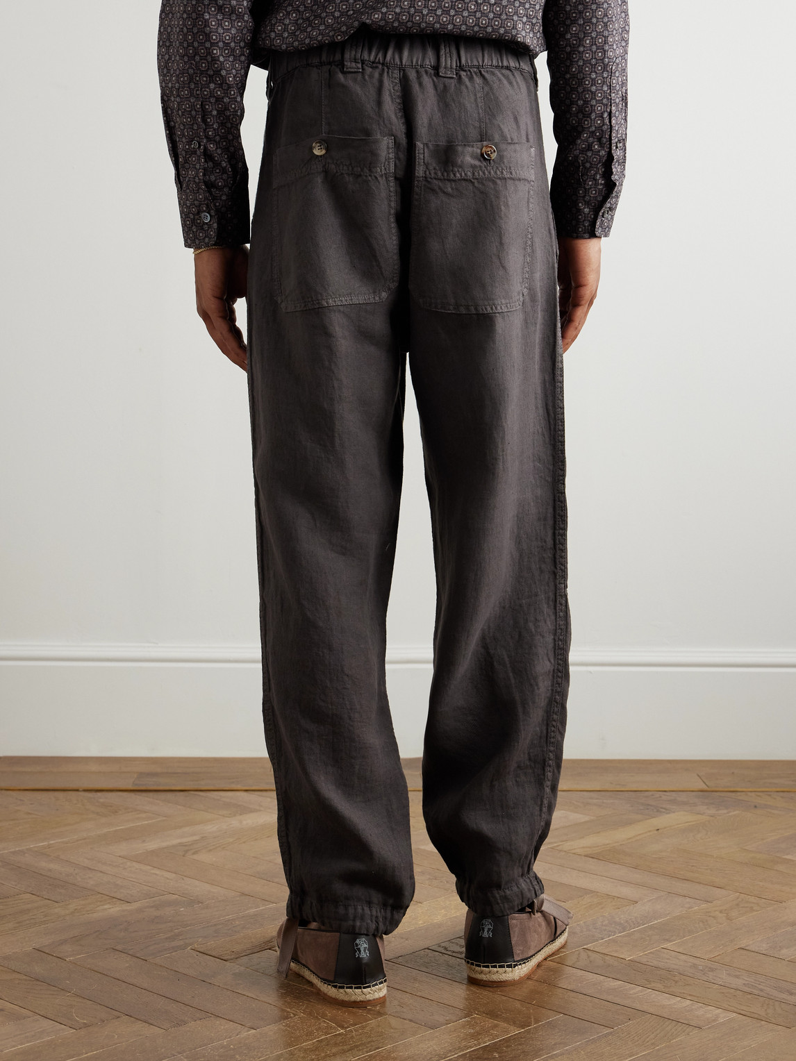 Brunello Cucinelli Tinto Wide-leg Linen Trousers In Brown