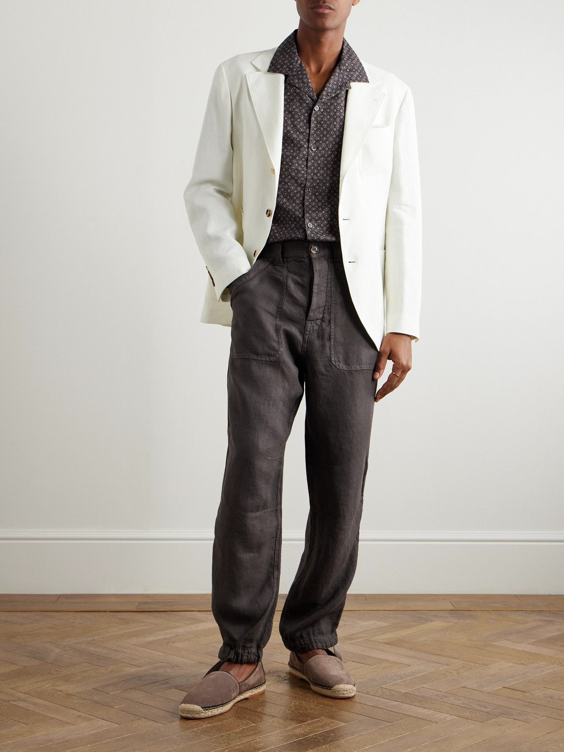 Brunello Cucinelli Tinto Wide-leg Linen Trousers In Brown