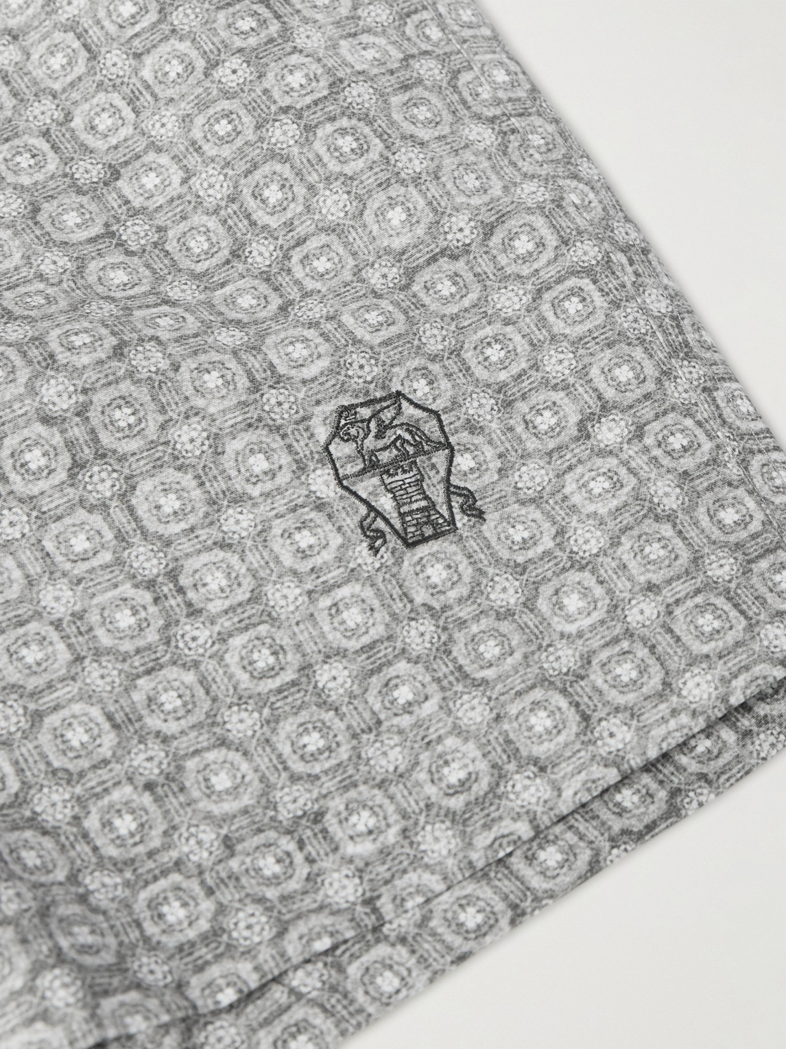 Brunello Cucinelli Straight-leg Mid-length Logo-embroidered Printed Swim Shorts In Gray