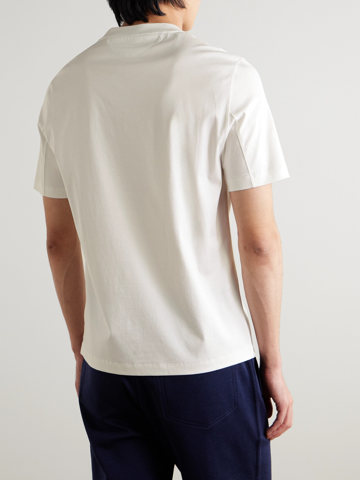 Brunello Cucinelli Men Cotton Jersey Crew-neck T-shirt With Logo And Faux-layering In White