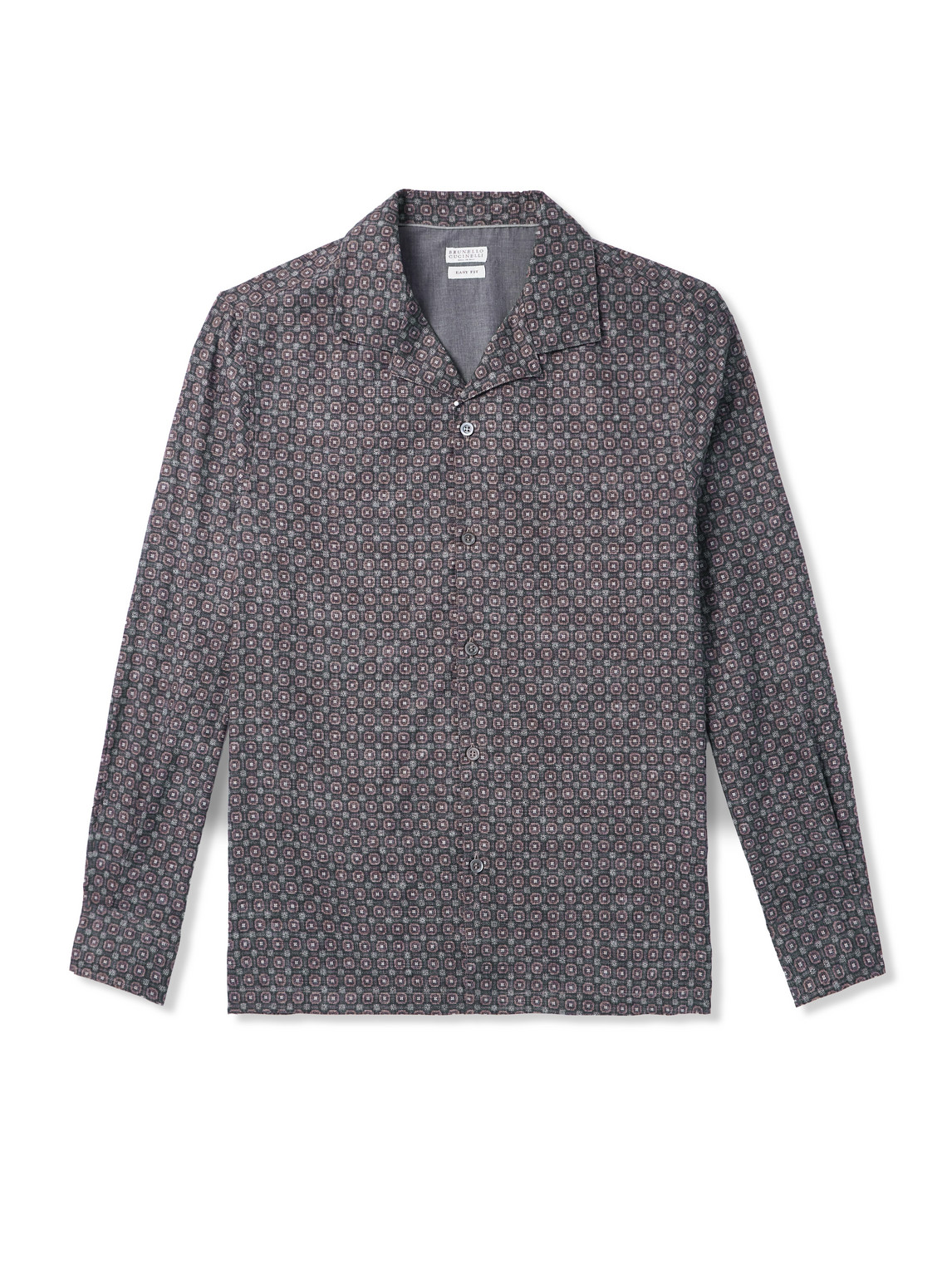 Brunello Cucinelli Camp-collar Printed Cotton-twill Shirt In Brown