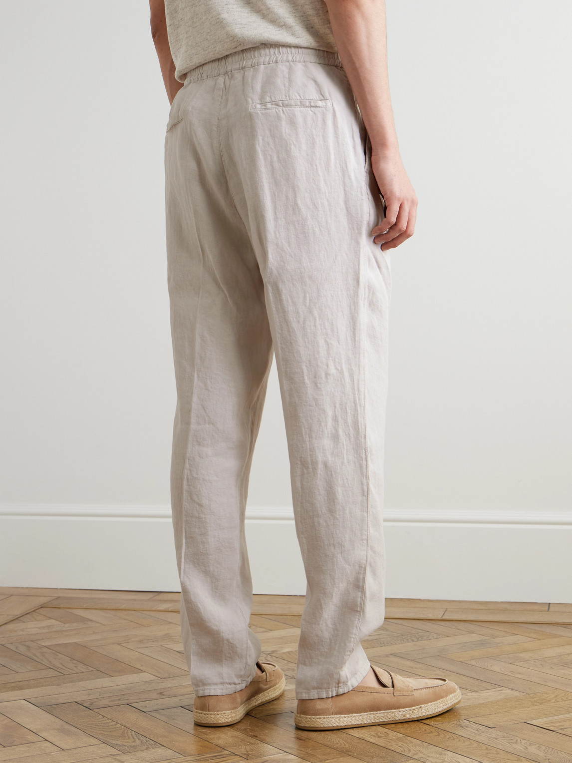 Brunello Cucinelli Straight-leg Linen Drawstring Trousers In Neutrals