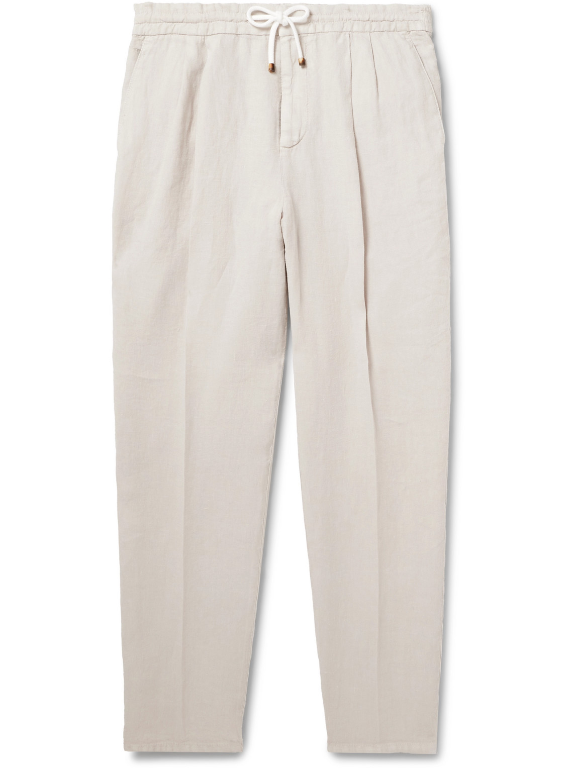 Brunello Cucinelli Straight-leg Linen Drawstring Trousers In Neutrals