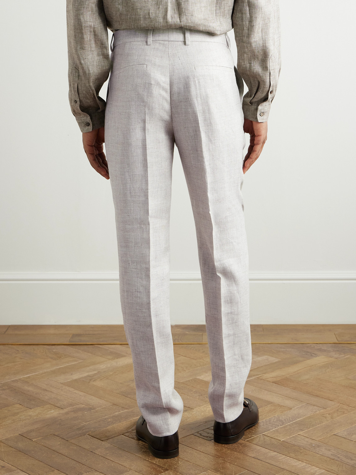 Brunello Cucinelli Straight-leg Pleated Wool-blend Suit Trousers In Gray