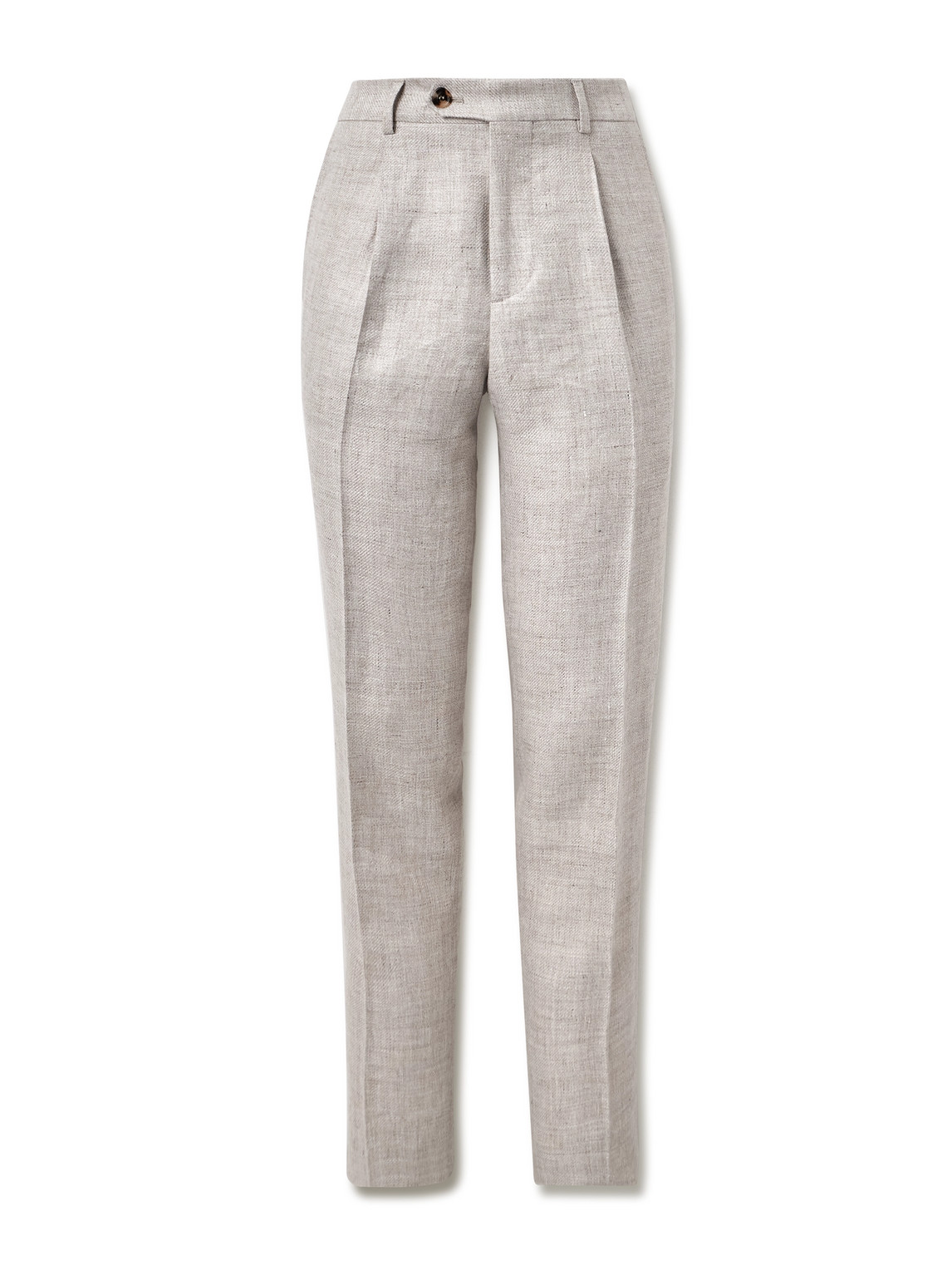 Brunello Cucinelli Straight-leg Pleated Wool-blend Suit Trousers In Gray