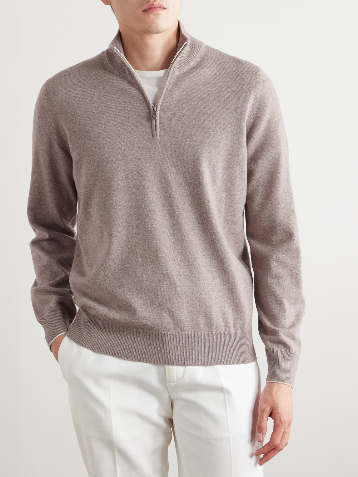 Brunello Cucinelli Cashmere Half-zip Sweater In Neutrals