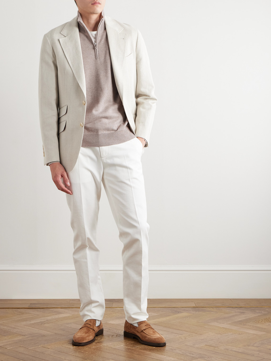 Brunello Cucinelli Cashmere Half-zip Sweater In Neutrals