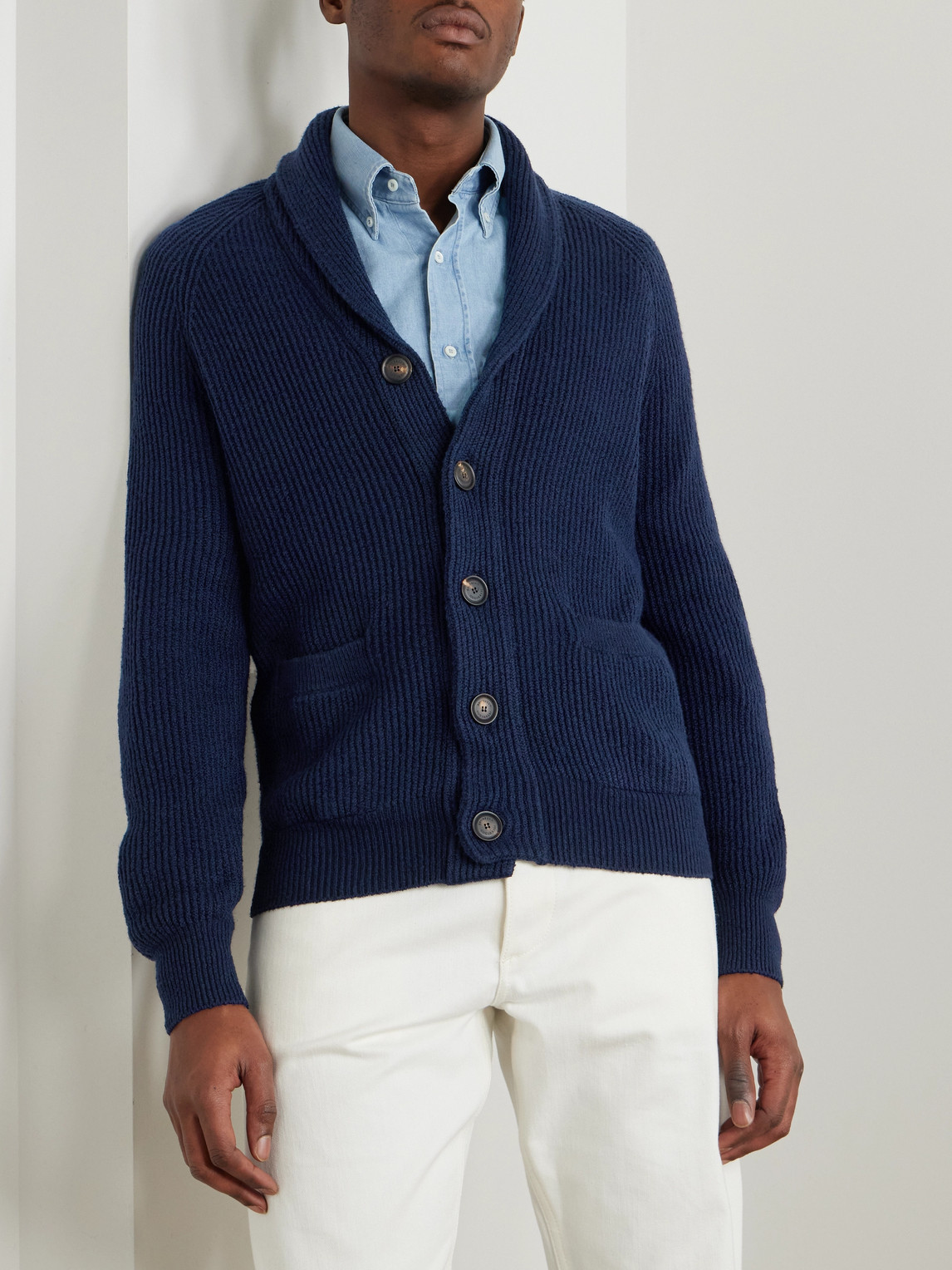 Brunello Cucinelli Sciallato Cotton Knit Cardigan In Blue