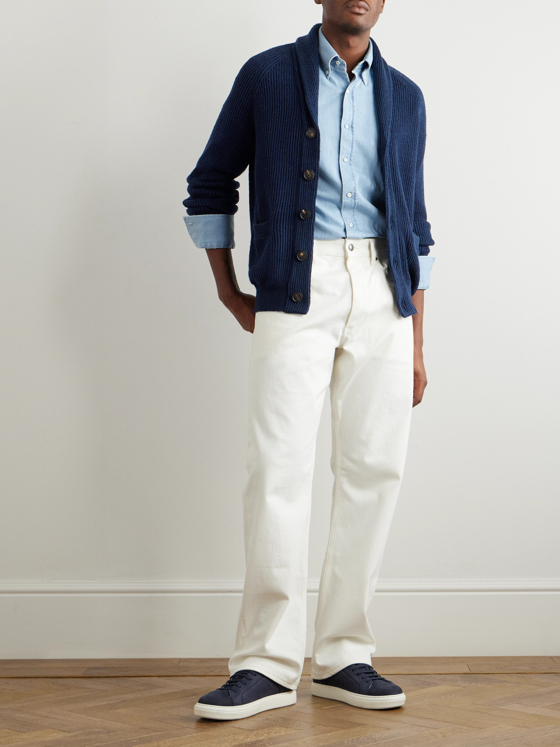 Brunello Cucinelli Sciallato Cotton Knit Cardigan In Blue