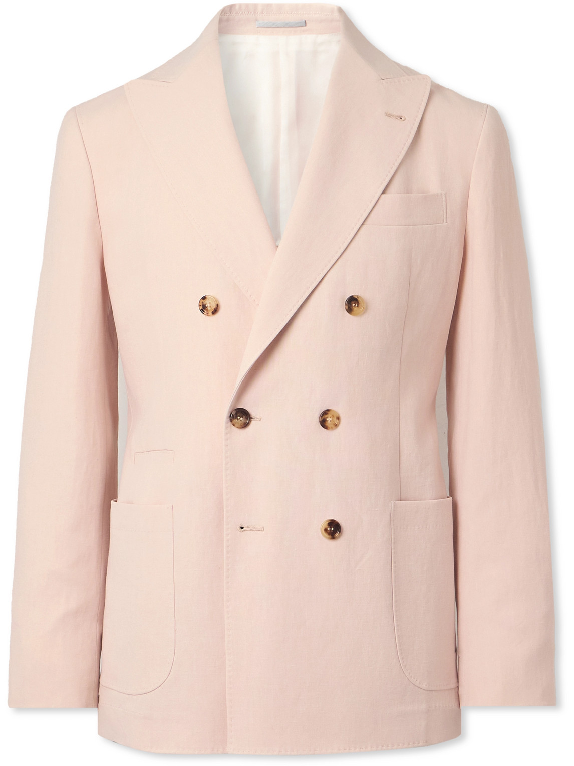 Brunello Cucinelli Double-breasted Linen Suit Jacket In Pink