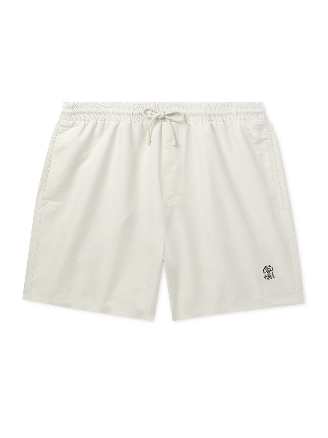 Brunello Cucinelli Straight-leg Mid-length Logo-embroidered Swim Shorts In White