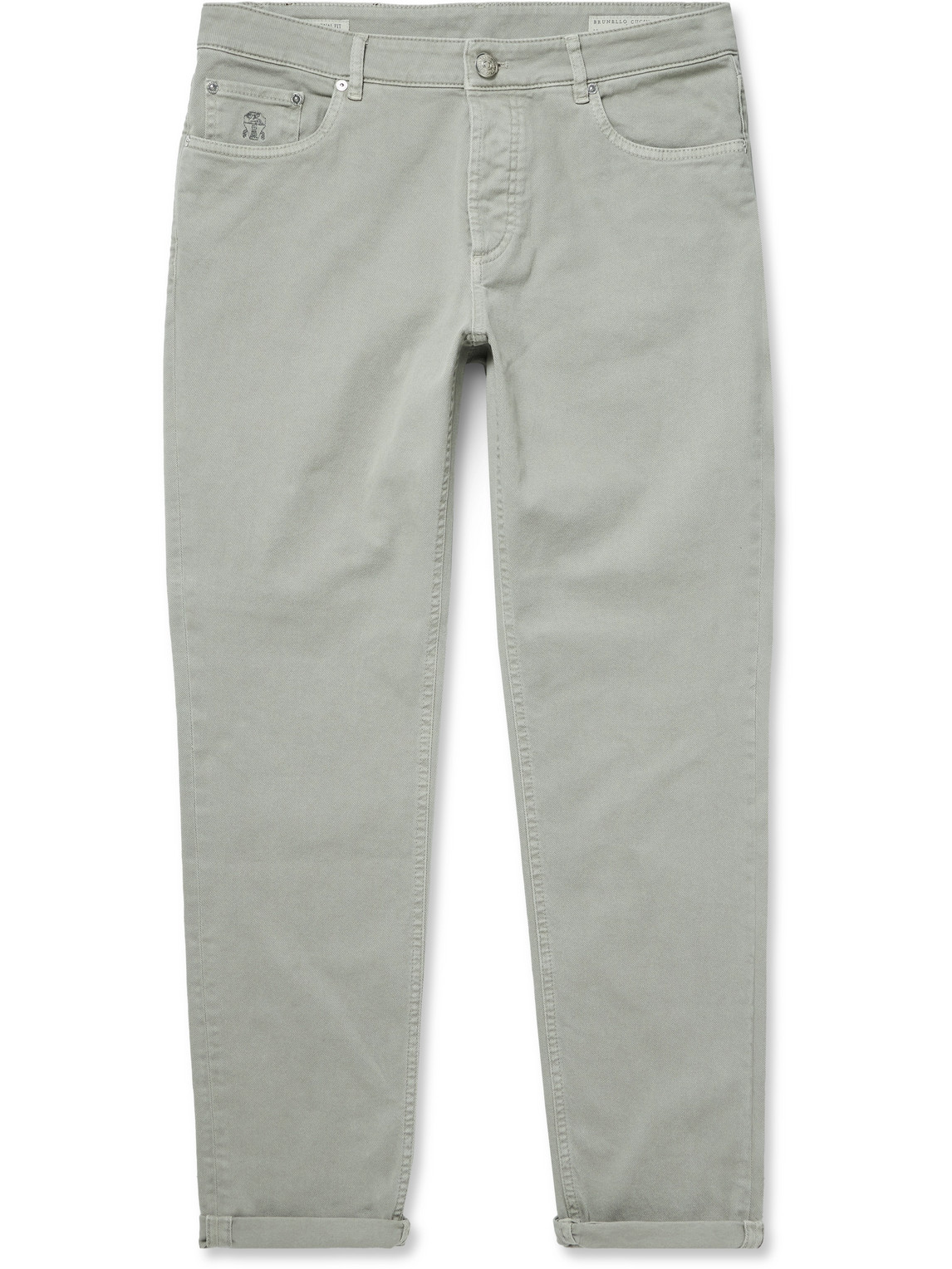 Brunello Cucinelli Slim-fit Straight-leg Logo-embroidered Jeans In Green